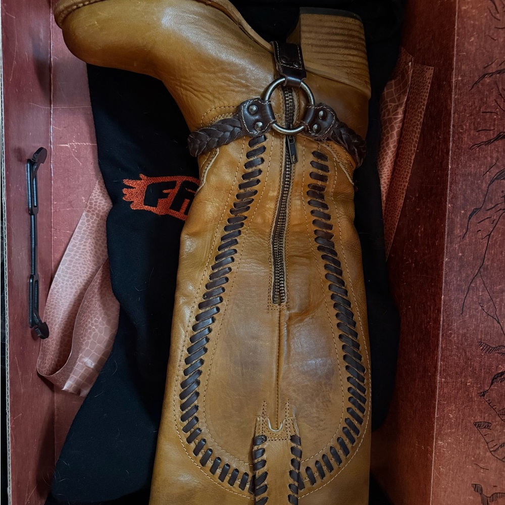 Freebird Tan Heeled Boots with Brown Accents - Picture 2 of 10